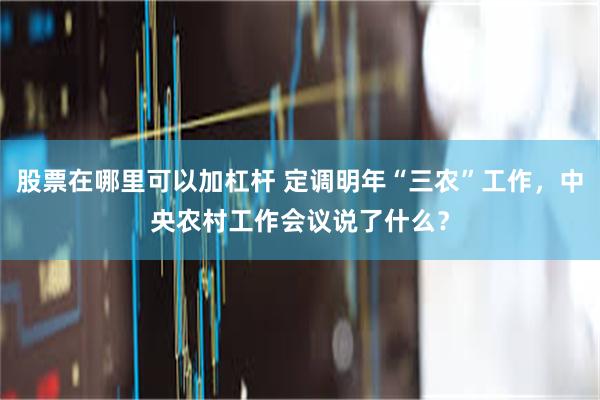 股票在哪里可以加杠杆 定调明年“三农”工作，中央农村工作会议说了什么？